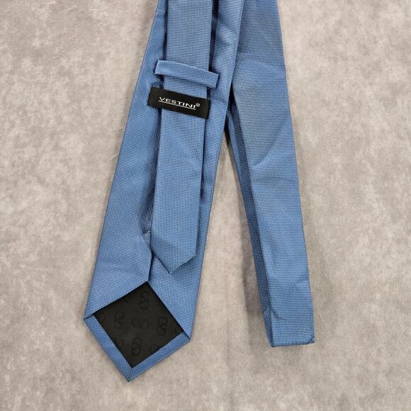 Vistini Blue Solid Box Checkered Pattern Executive Corporate Men's Neck Tie - Picture 3 of 6